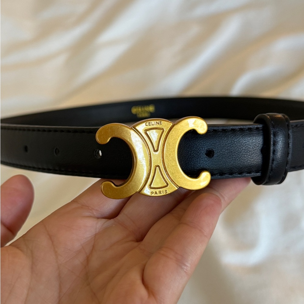 Celine Black Belt with Gold Emblem